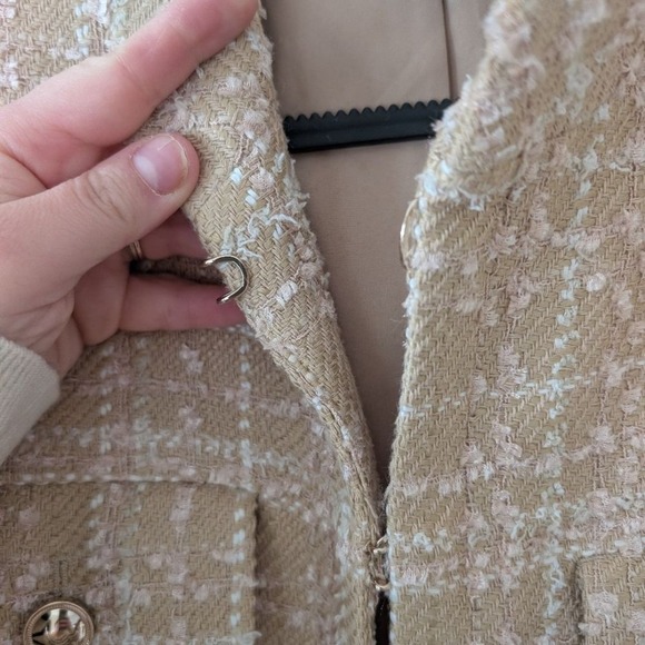Ann Taylor Stand Collar Tweed Beige Classic Preppy Jacket Blazer Size 14 - Picture 4 of 10